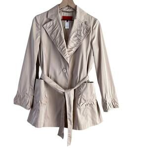 Les Copains Lightweight‎ Neutral Belted Trench Coat Pleat Details in Cream, M